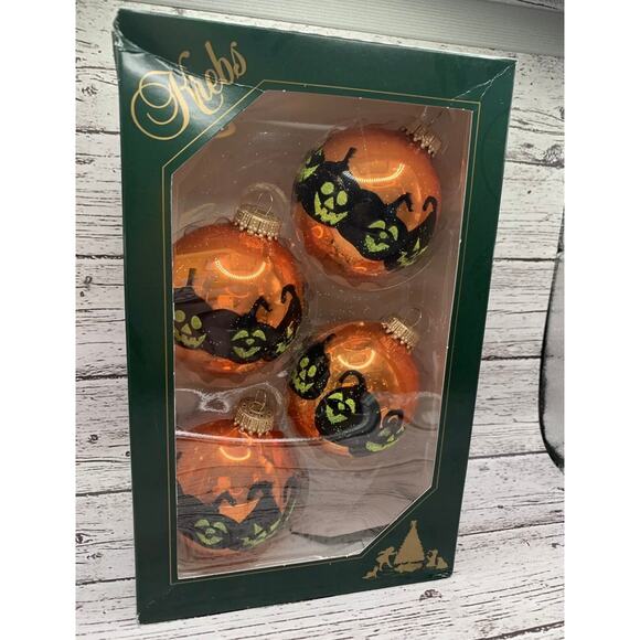 Krebs Halloween Jack-O-Lanterns Glitter Holiday Festive Fall Glass Ornaments - Picture 1 of 5